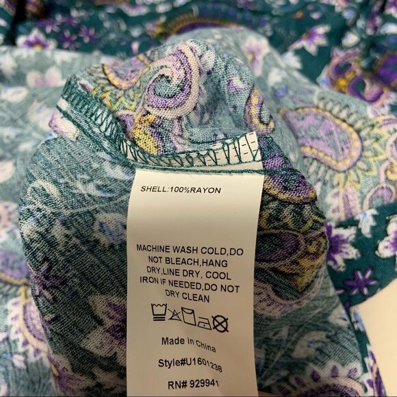 🆕 Suzanne Betro Floral Paisley Bell Sleeve Top Square Neck - Picture 7 of 9